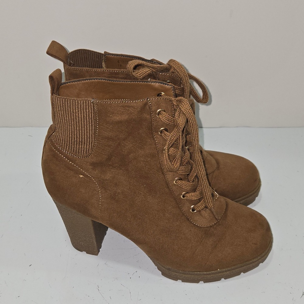 New Look Love Your Sole Brown Faux Suede Lace Up Ankle Boots Size 8 Wide Fit